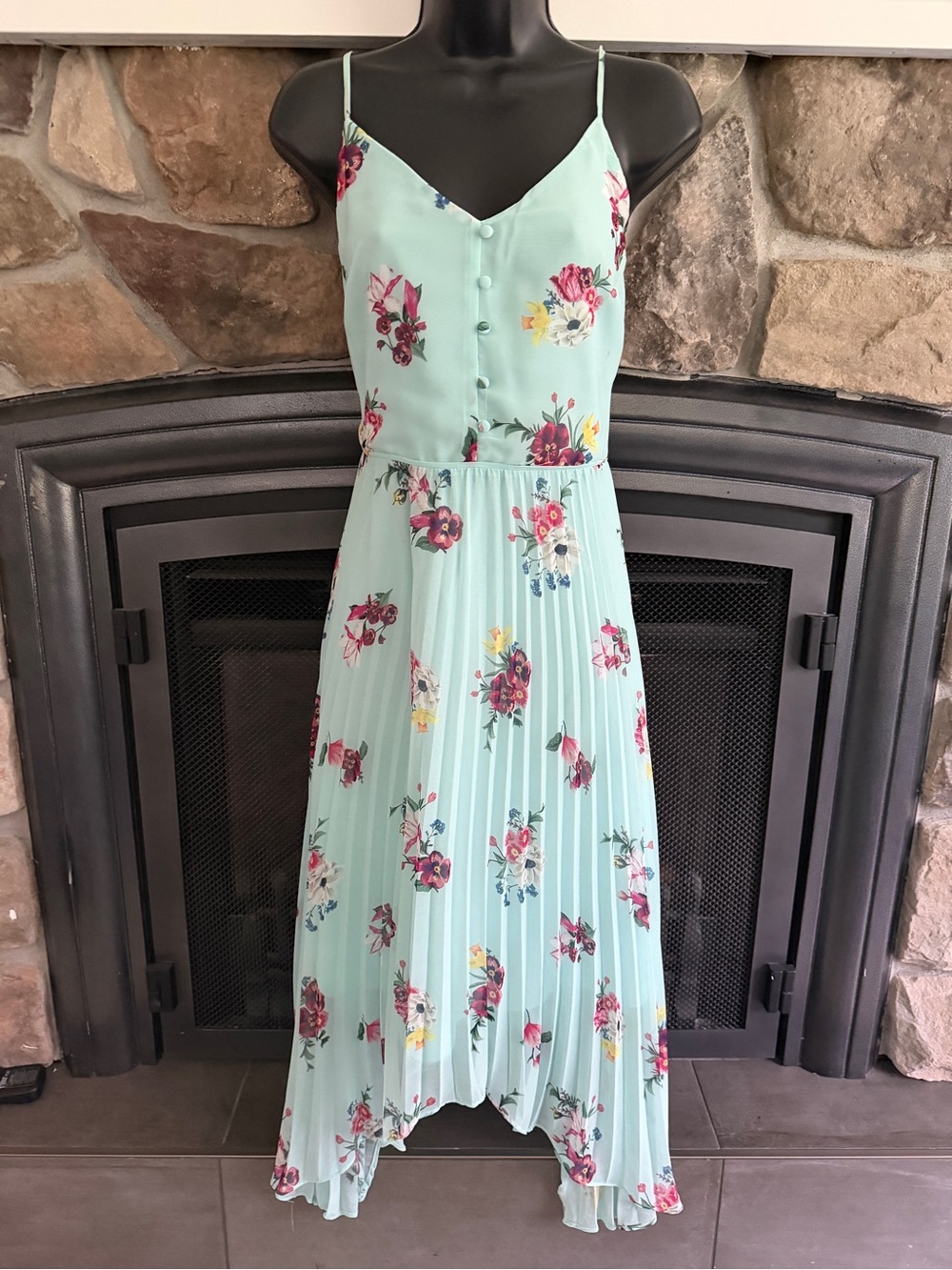 Oasis Mint Floral Pleated Maxi Dress with Spaghetti Straps